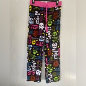 STAR WARS Lucasfilm Plush Pink Black Overprint Fleece Lounge Pajama Pants Small